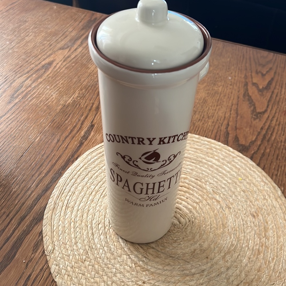 Country Kitchen Spaghetti  Pasta Tall Ceramic Jar Storage  Canister